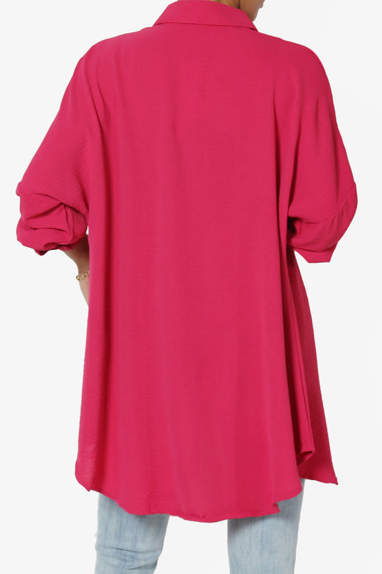 Landy Flowy Oversized Button Down Shirt HOT PINK_2