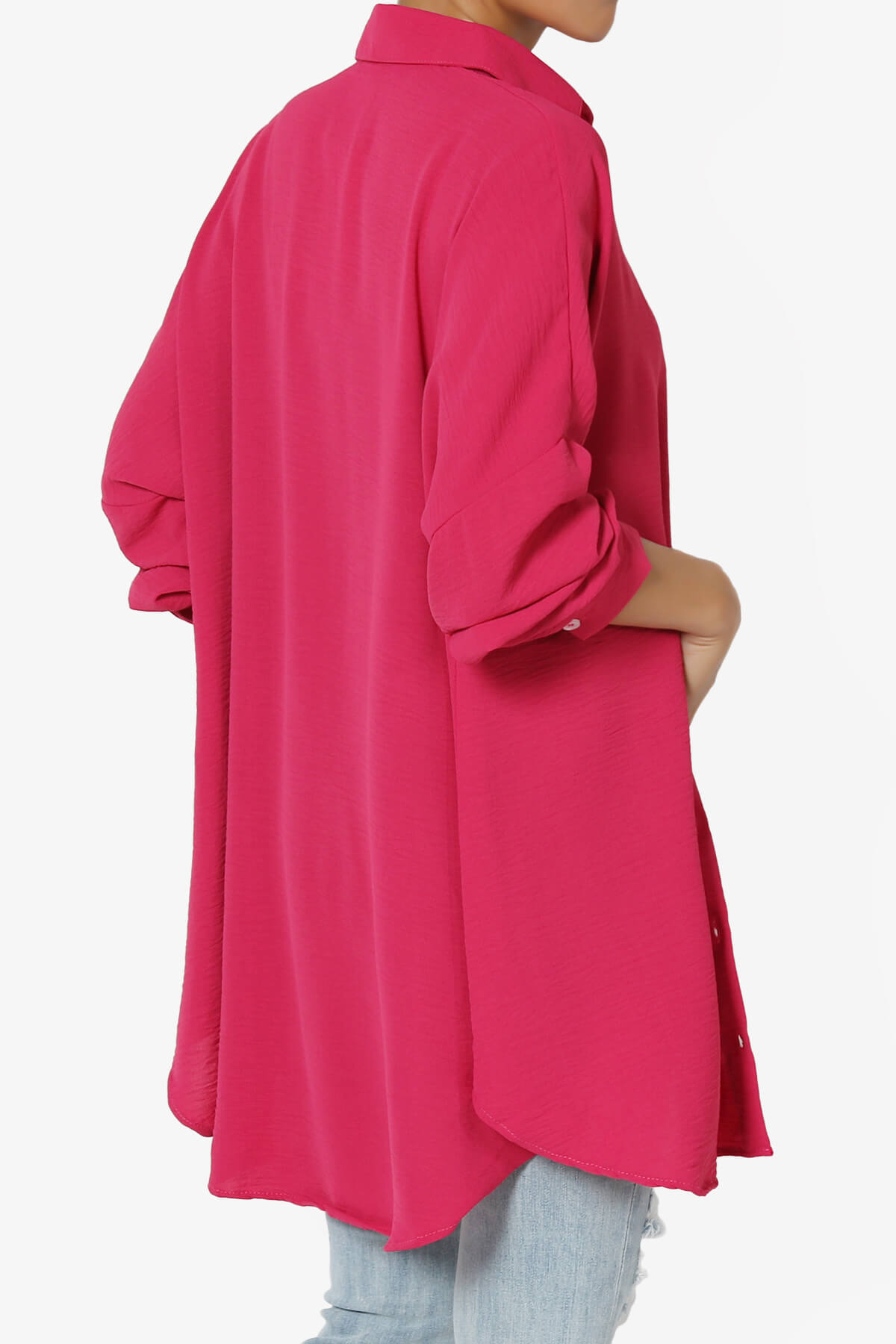 Landy Flowy Oversized Button Down Shirt HOT PINK_4