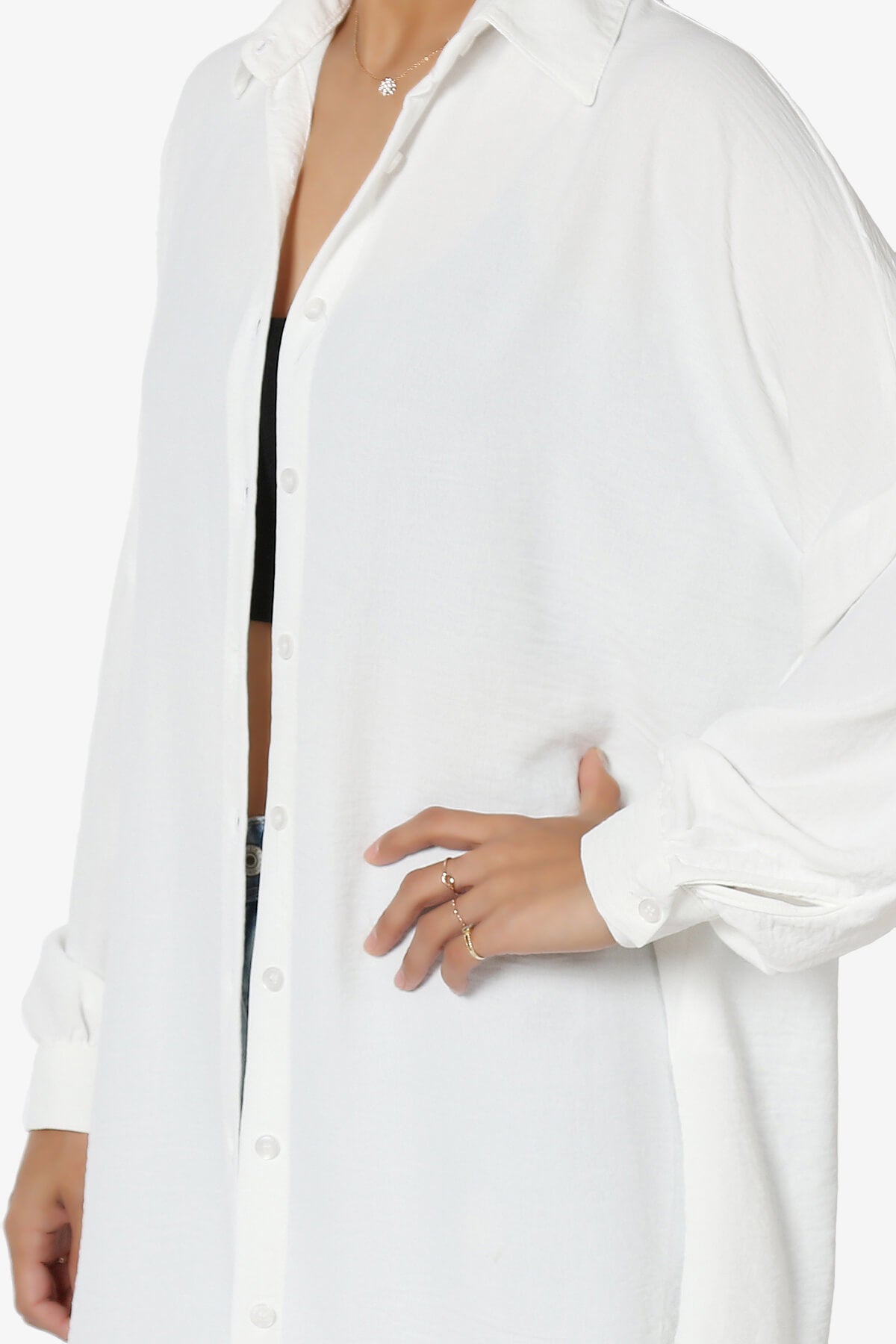 Landy Flowy Oversized Button Down Shirt WHITE_5