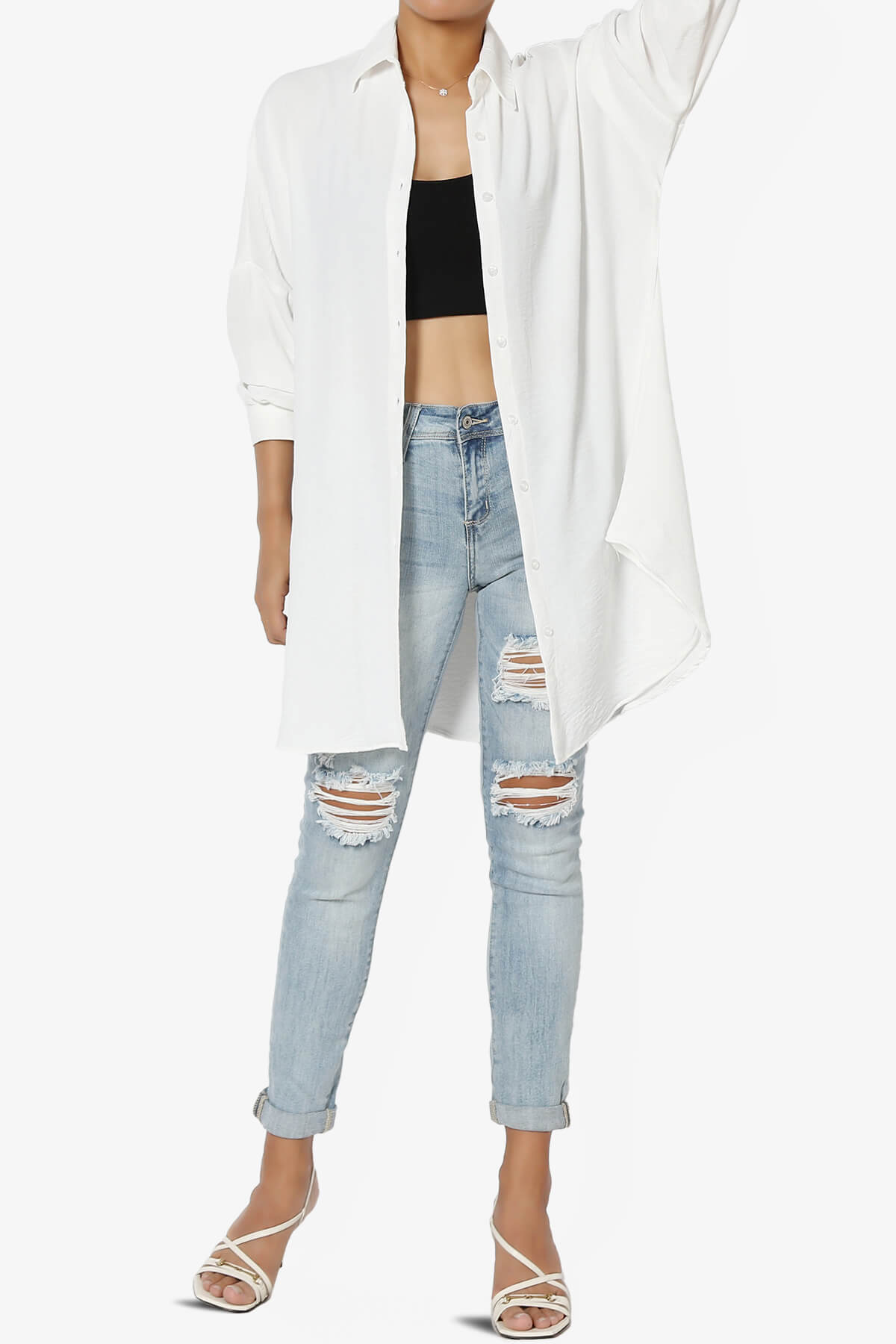 Landy Flowy Oversized Button Down Shirt WHITE_6