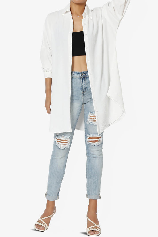 Landy Flowy Oversized Button Down Shirt WHITE_6