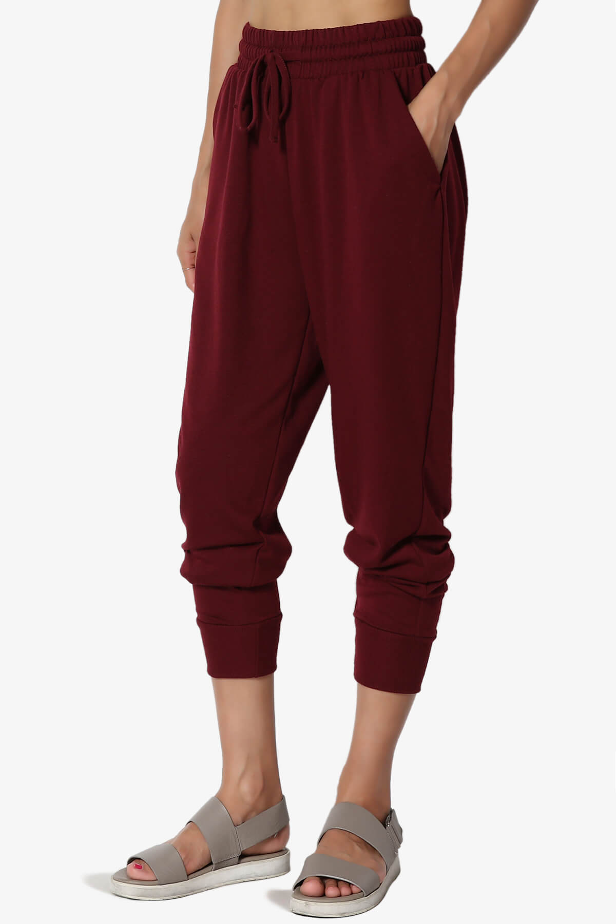 Lanette Drawstring Jersey Jogger Pants DARK BURGUNDY_3