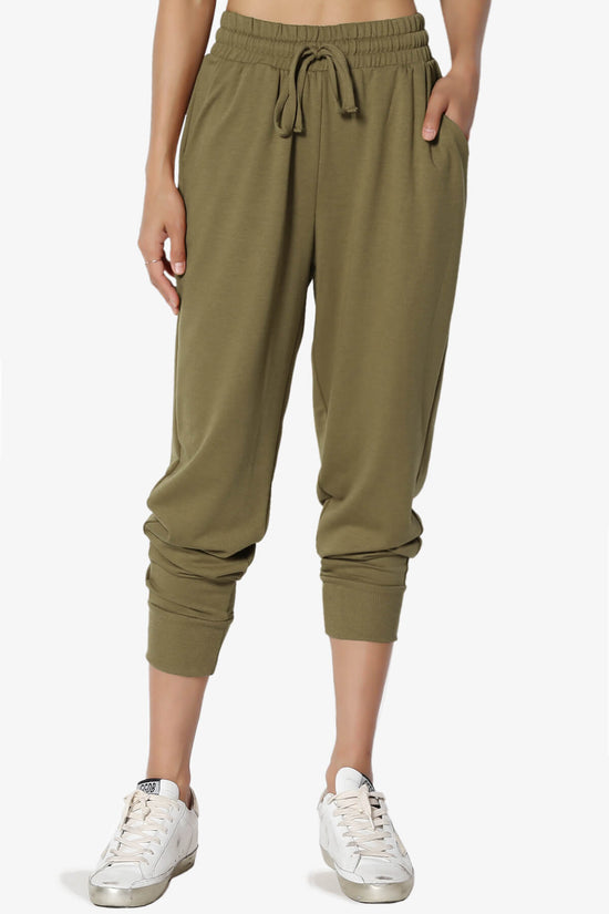 Lanette Drawstring Jersey Jogger Pants OLIVE KHAKI_1