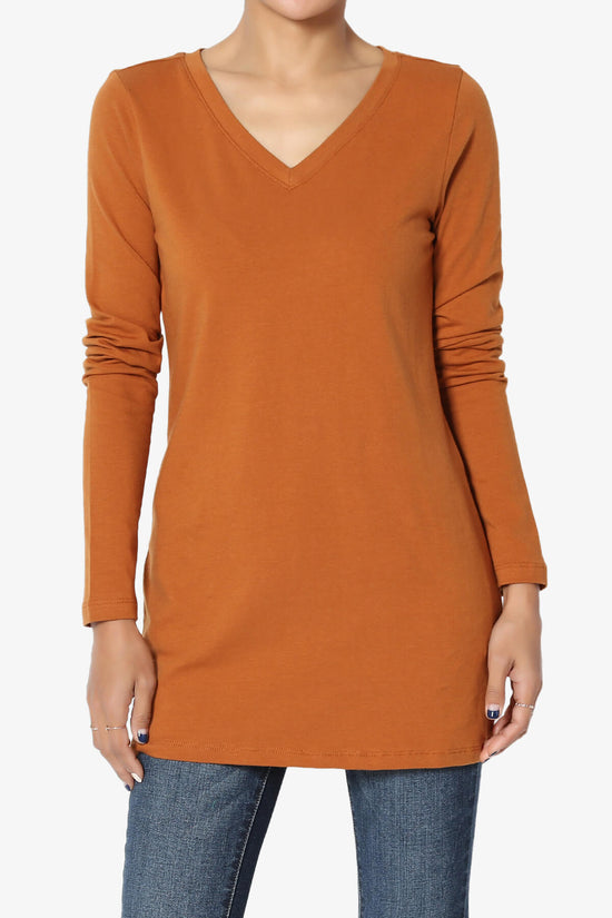Lasso Cotton V-Neck Long Sleeve Tee ALMOND_1