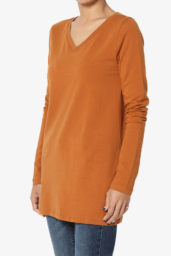 Lasso Cotton V-Neck Long Sleeve Tee ALMOND_3
