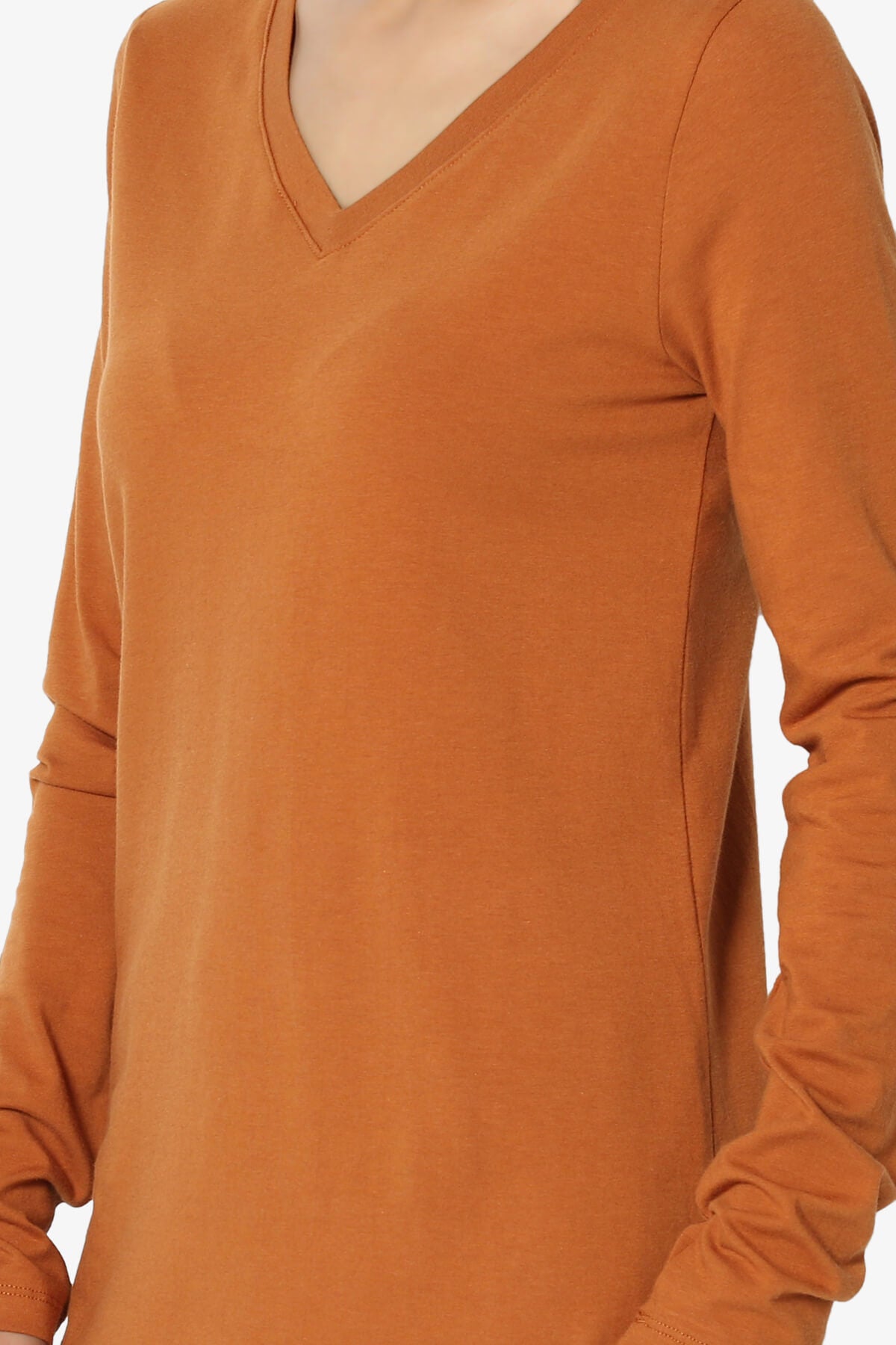 Lasso Cotton V-Neck Long Sleeve Tee ALMOND_5