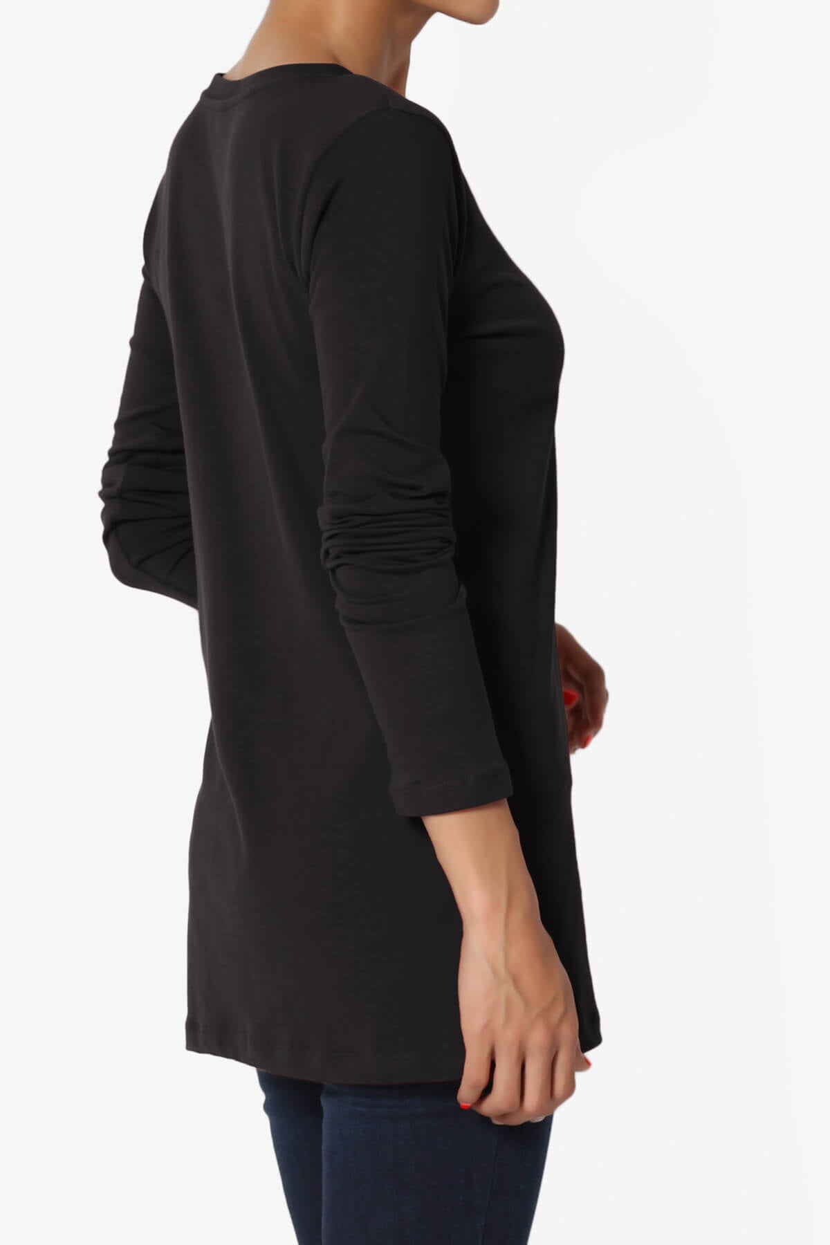 Lasso Cotton V-Neck Long Sleeve Tee BLACK_4