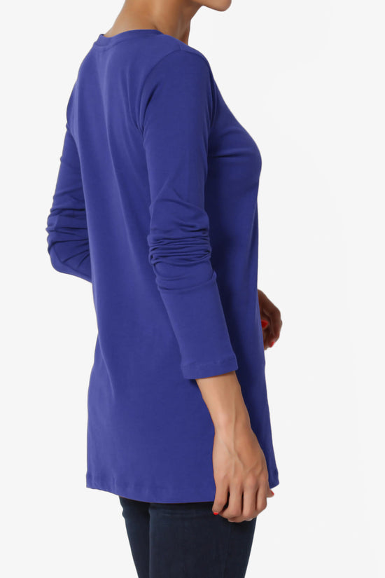 Lasso Cotton V-Neck Long Sleeve Tee BRIGHT BLUE_4