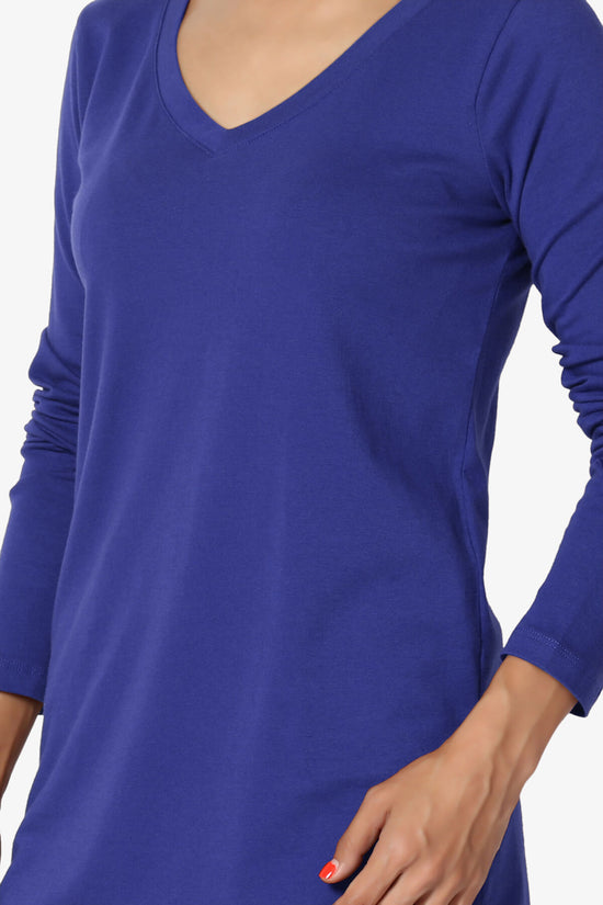 Lasso Cotton V-Neck Long Sleeve Tee BRIGHT BLUE_5