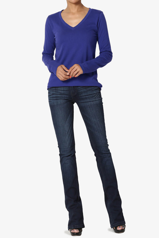 Lasso Cotton V-Neck Long Sleeve Tee BRIGHT BLUE_6
