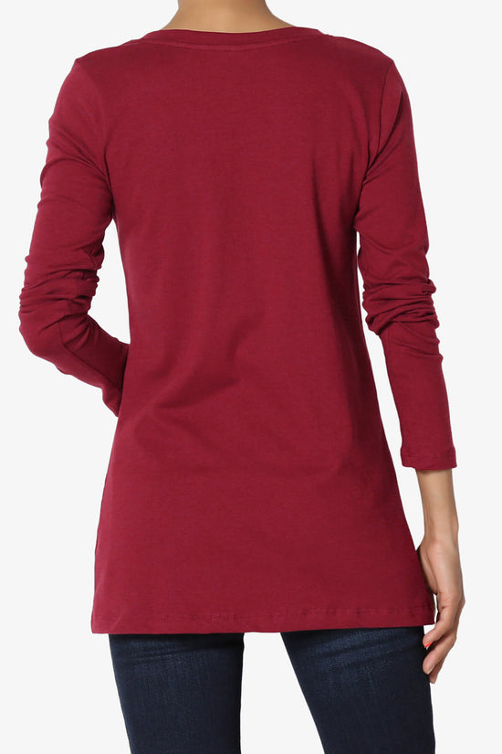 Lasso Cotton V-Neck Long Sleeve Tee BURGUNDY_2