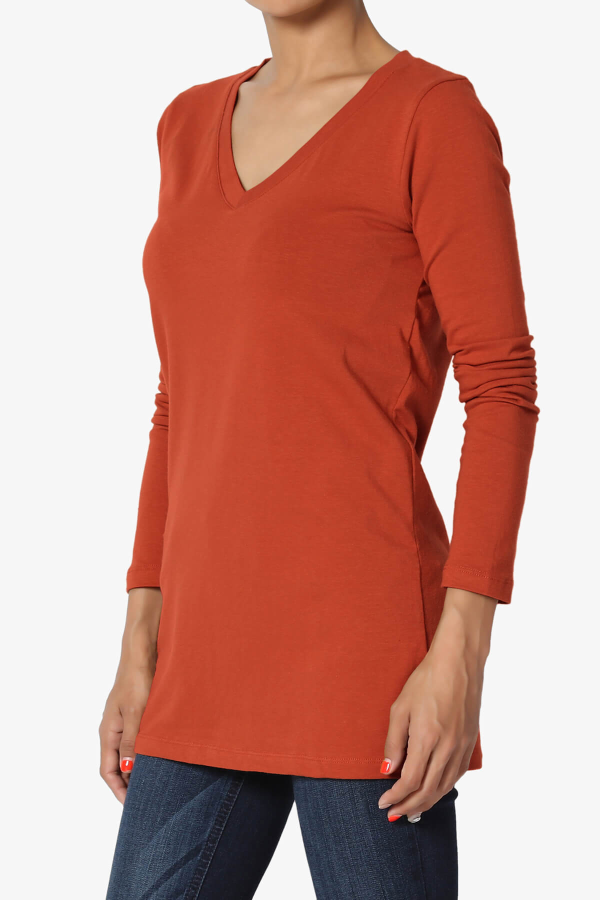 Lasso Cotton V-Neck Long Sleeve Tee COPPER_3