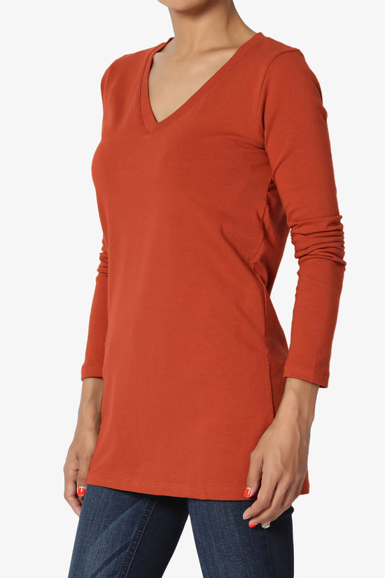 Lasso Cotton V-Neck Long Sleeve Tee COPPER_3