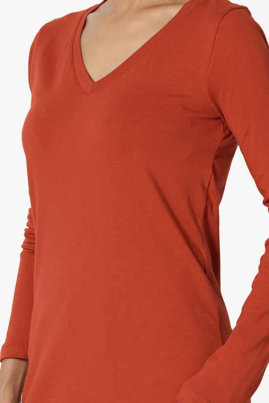 Lasso Cotton V-Neck Long Sleeve Tee COPPER_5