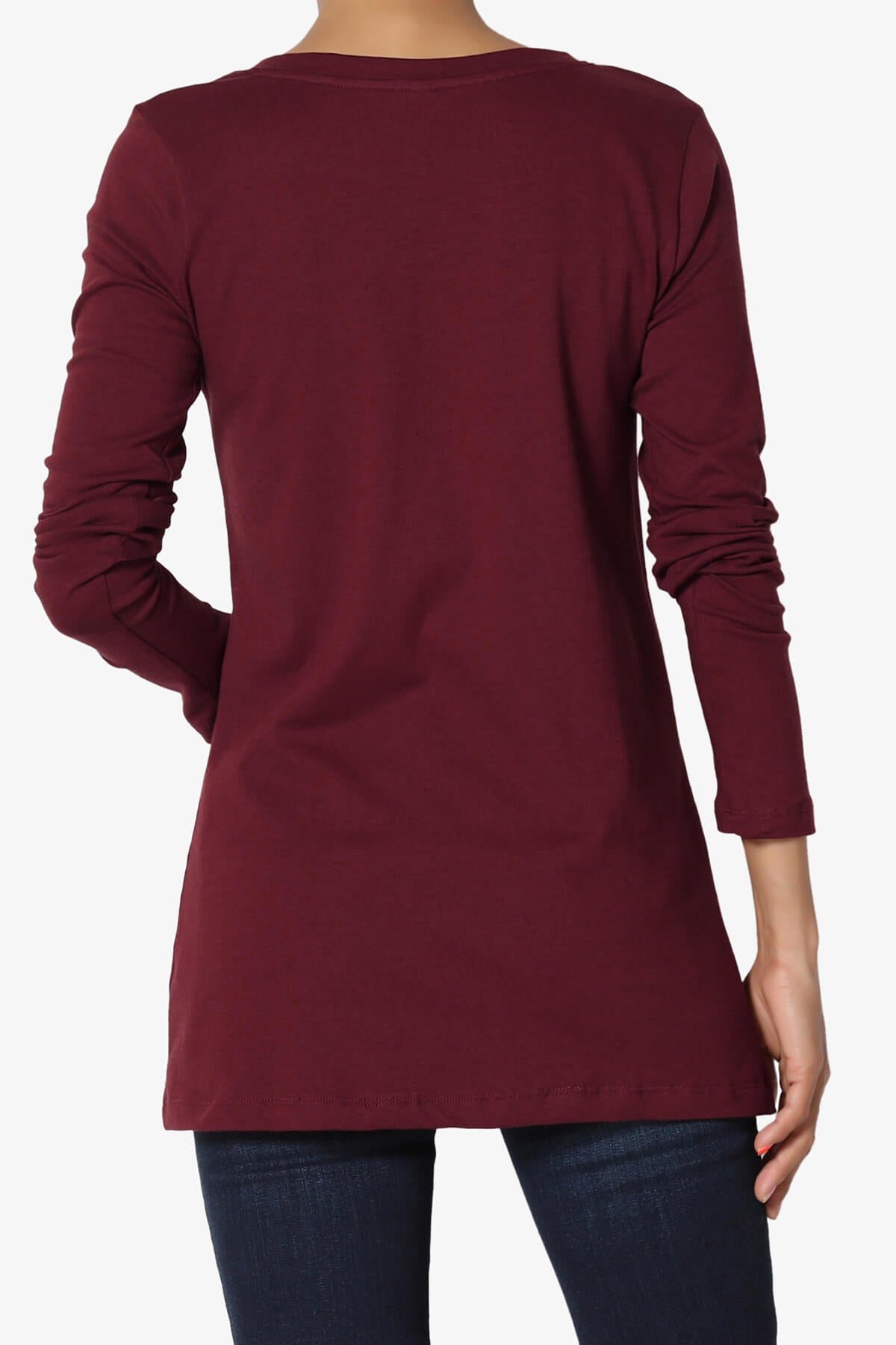 Lasso Cotton V-Neck Long Sleeve Tee DARK BURGUNDY_2