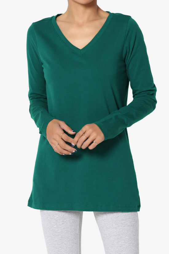 Lasso Cotton V-Neck Long Sleeve Tee DEEP GREEN_1
