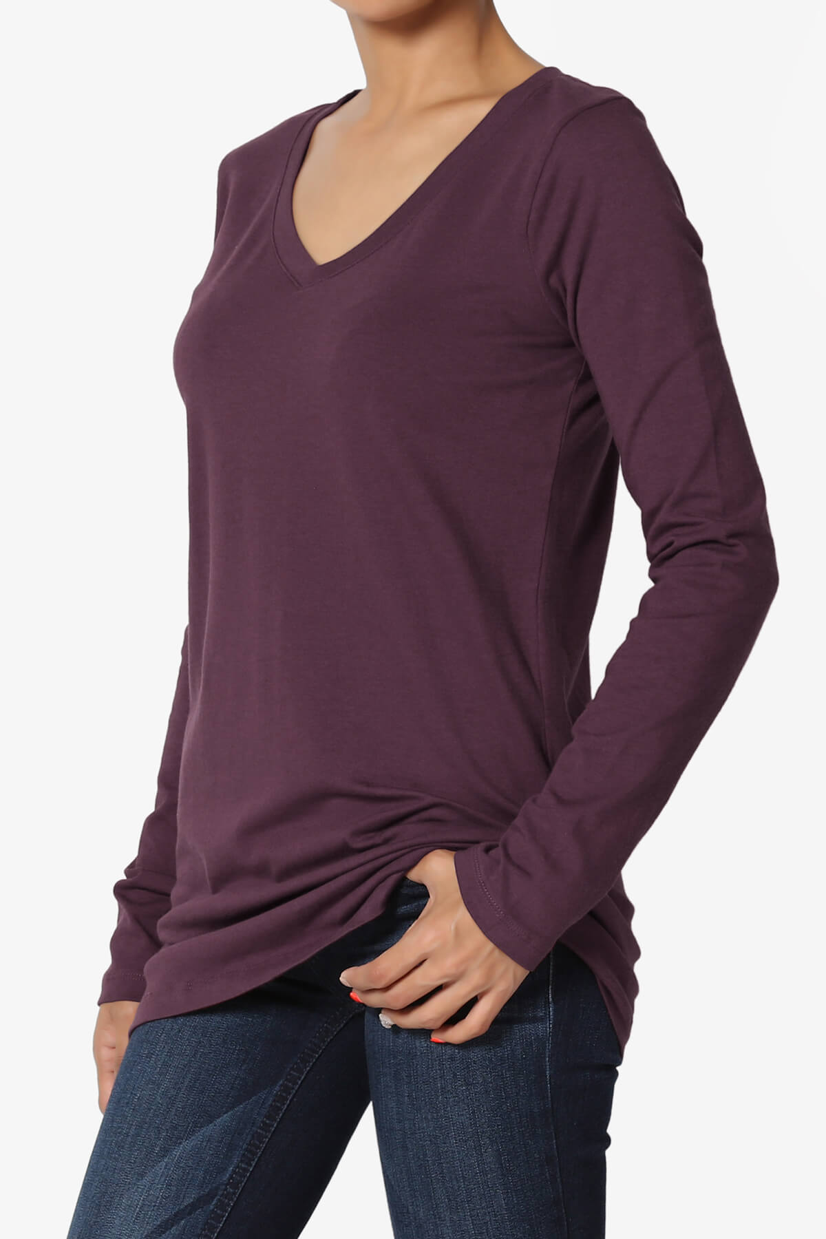 Lasso Cotton V-Neck Long Sleeve Tee DUSTY PLUM_3