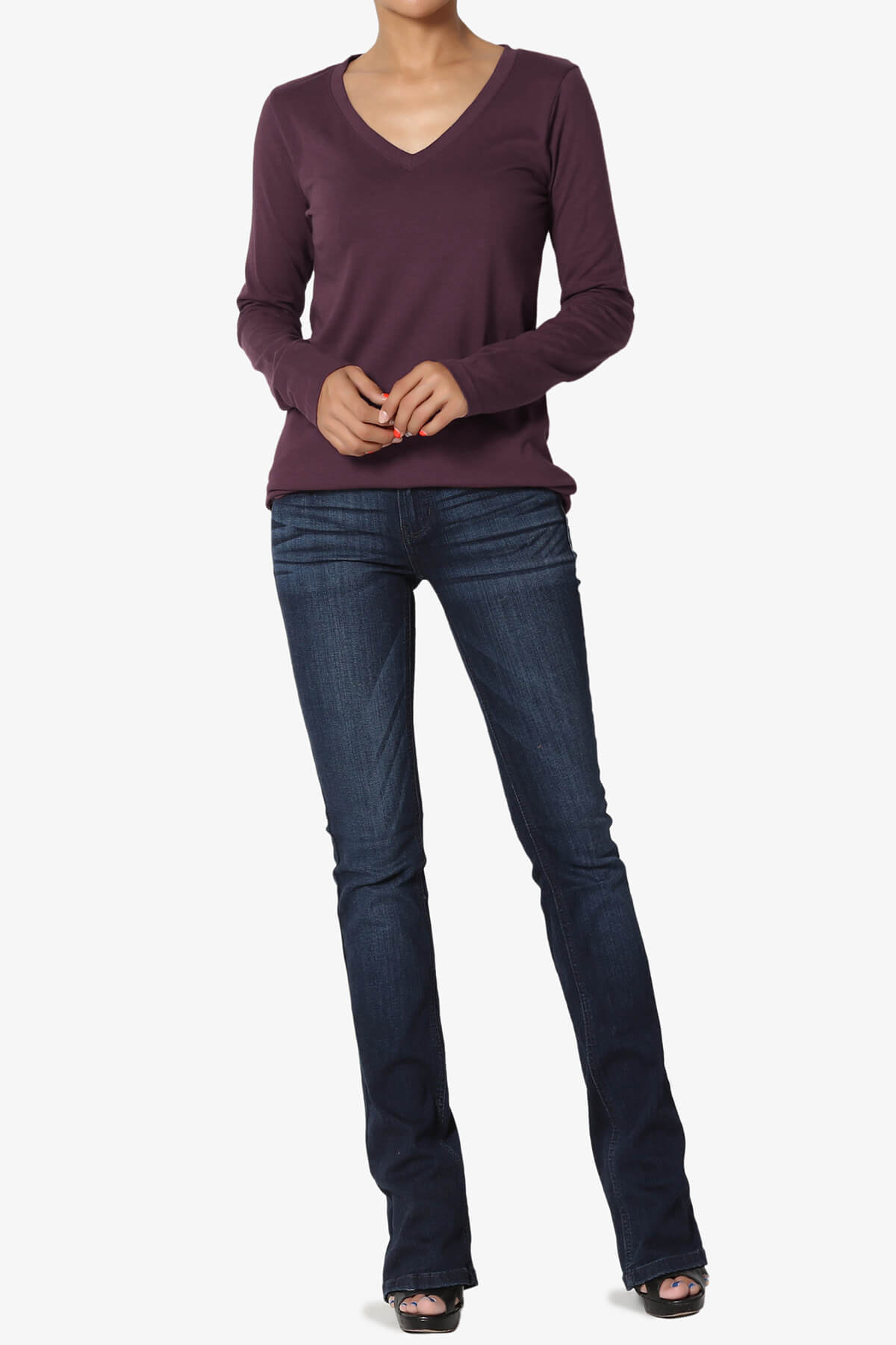 Lasso Cotton V-Neck Long Sleeve Tee DUSTY PLUM_6