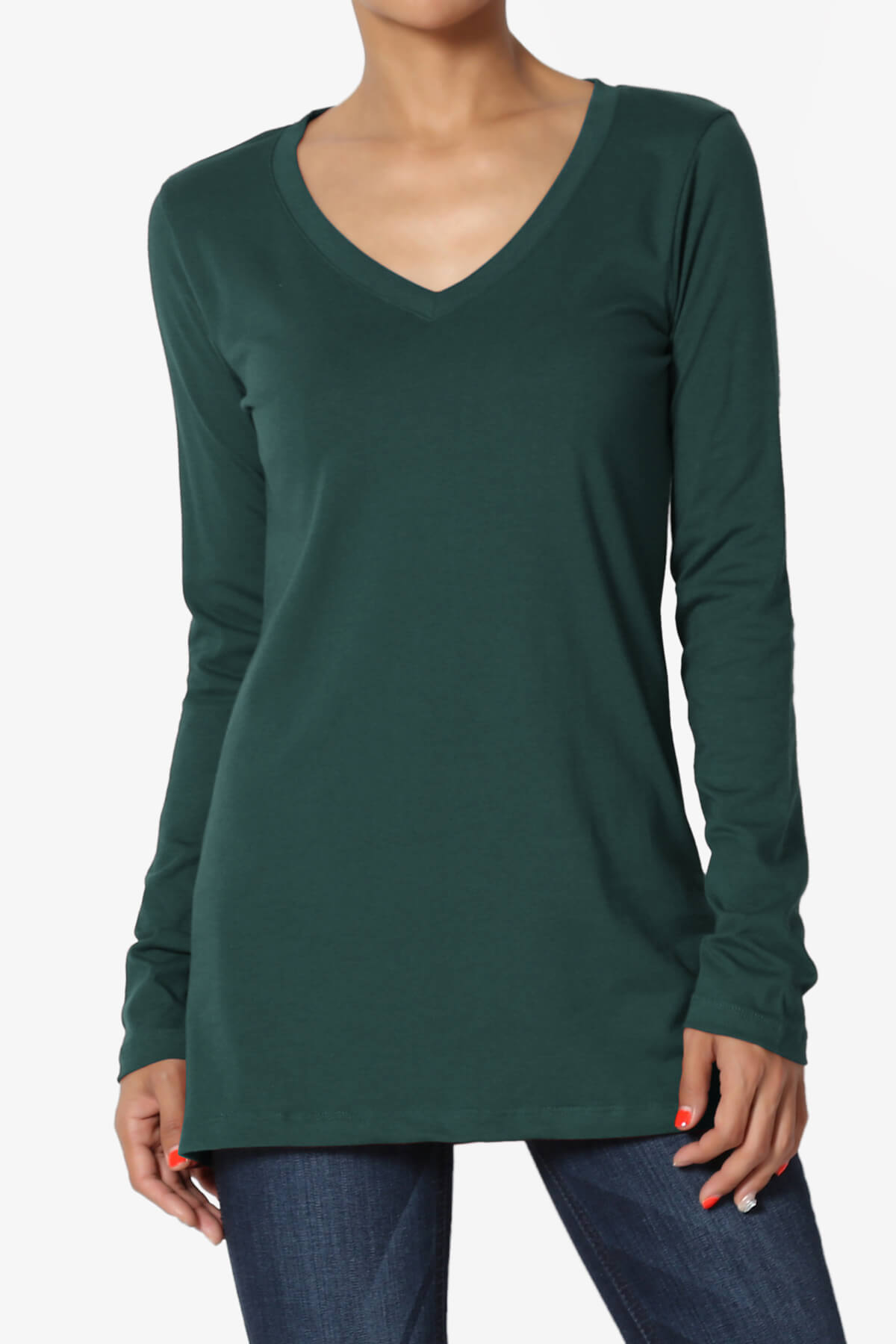 Lasso Cotton V-Neck Long Sleeve Tee HUNTER GREEN_1