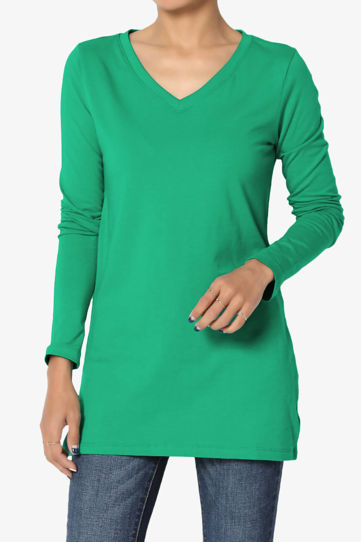 Lasso Cotton V-Neck Long Sleeve Tee KELLY GREEN_1