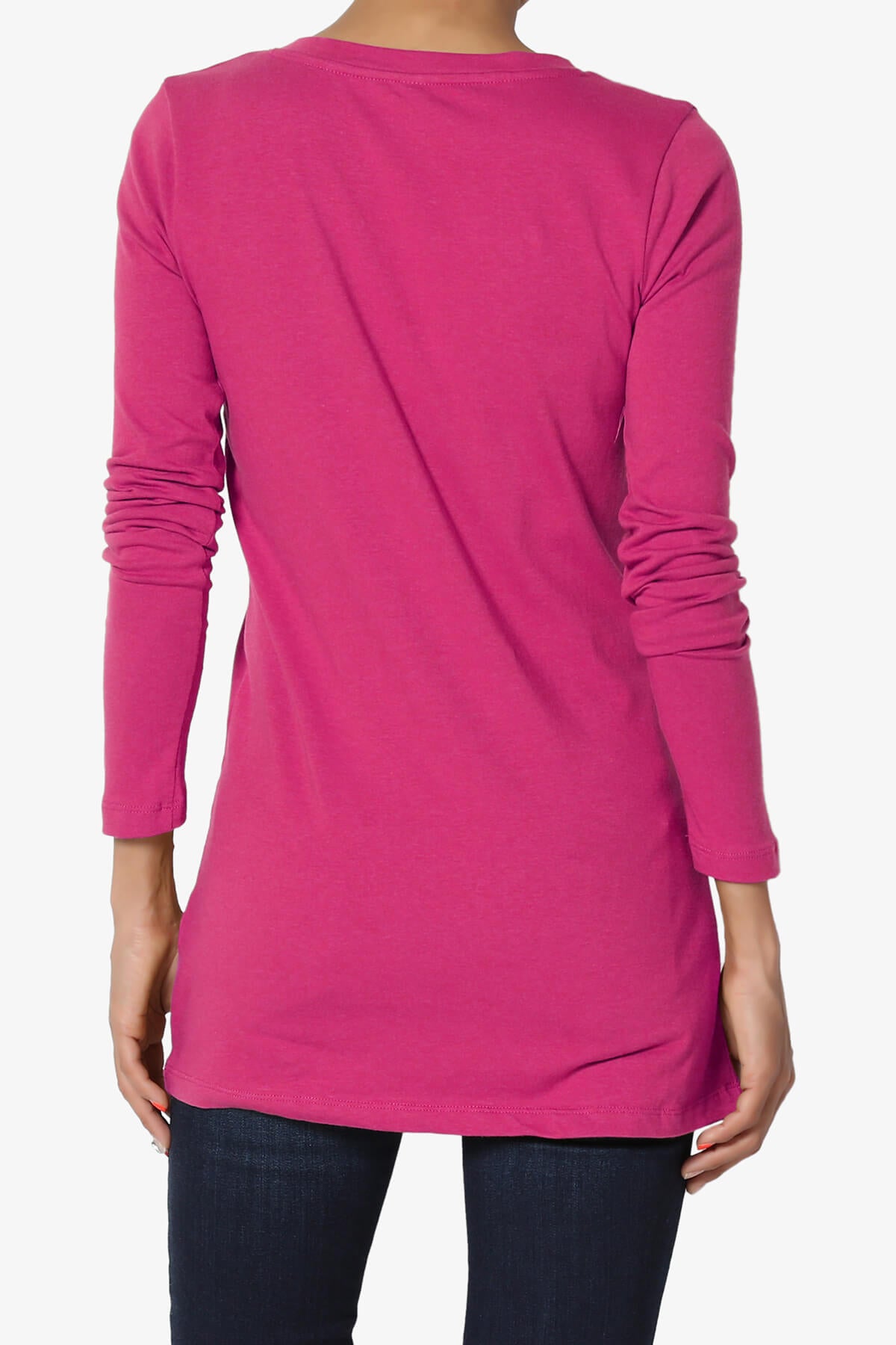 Lasso Cotton V-Neck Long Sleeve Tee MAGENTA_2