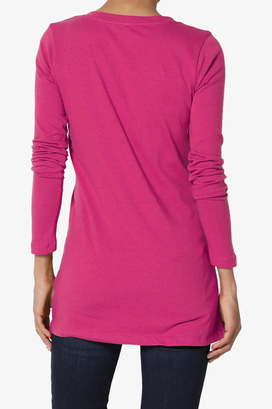 Lasso Cotton V-Neck Long Sleeve Tee MAGENTA_2