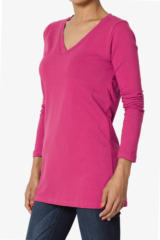 Lasso Cotton V-Neck Long Sleeve Tee MAGENTA_3