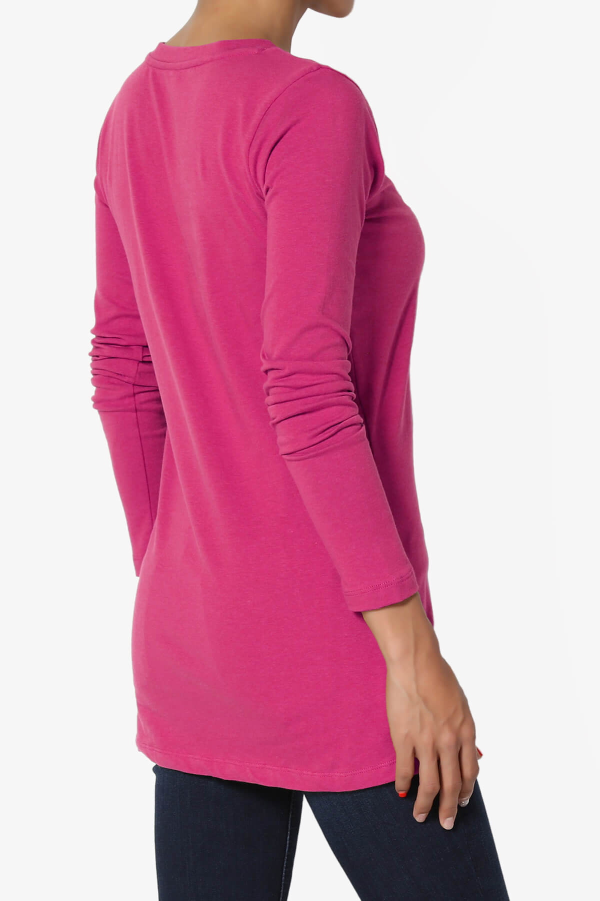 Lasso Cotton V-Neck Long Sleeve Tee MAGENTA_4