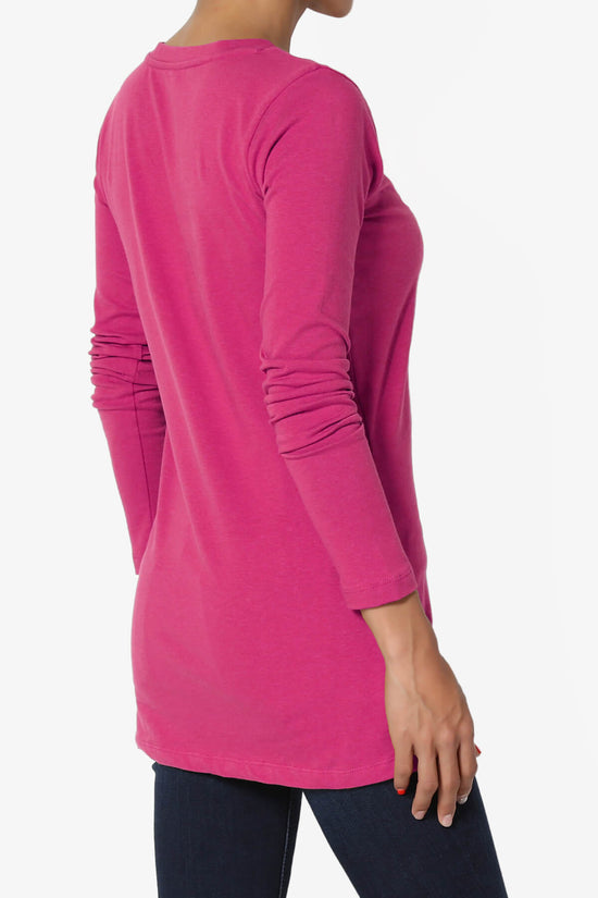 Lasso Cotton V-Neck Long Sleeve Tee MAGENTA_4