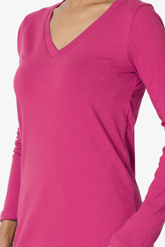 Lasso Cotton V-Neck Long Sleeve Tee MAGENTA_5
