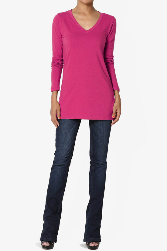 Lasso Cotton V-Neck Long Sleeve Tee MAGENTA_6