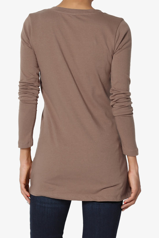 Lasso Cotton V-Neck Long Sleeve Tee MOCHA_2