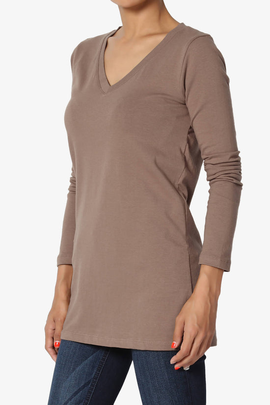 Lasso Cotton V-Neck Long Sleeve Tee MOCHA_3