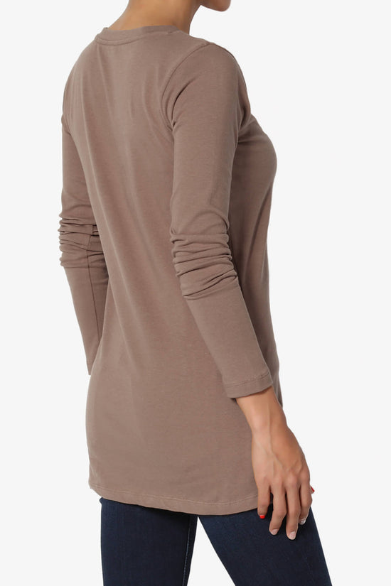 Lasso Cotton V-Neck Long Sleeve Tee MOCHA_4