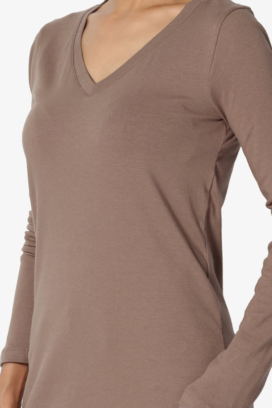 Lasso Cotton V-Neck Long Sleeve Tee MOCHA_5