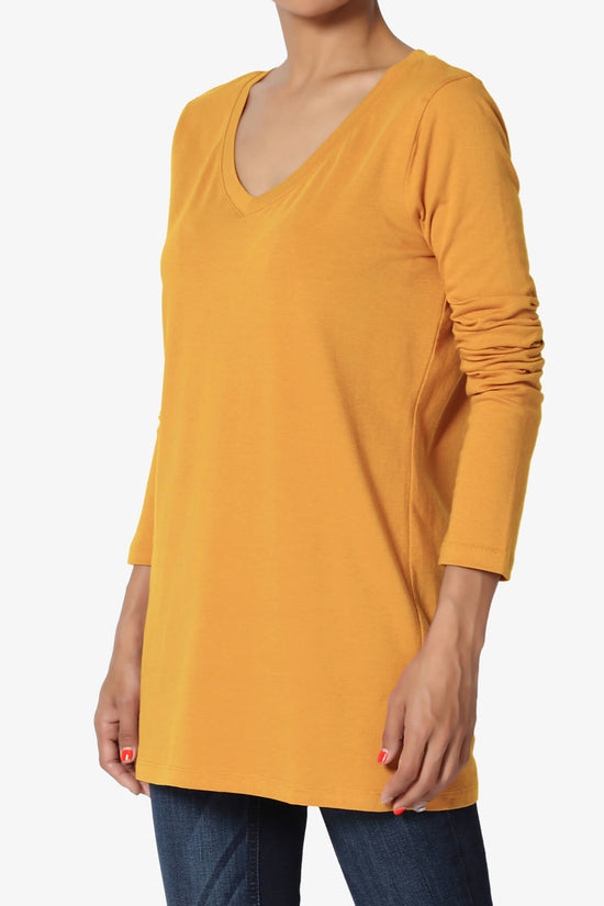 Lasso Cotton V-Neck Long Sleeve Tee MUSTARD_3