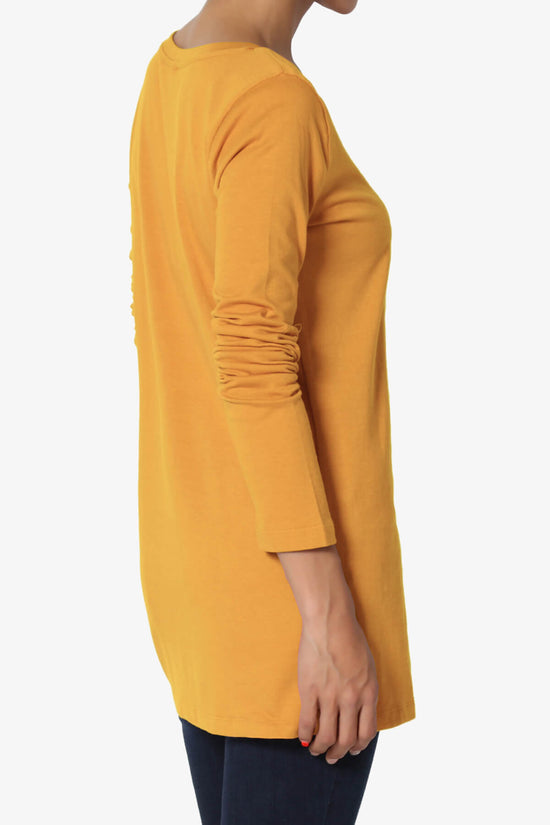 Lasso Cotton V-Neck Long Sleeve Tee MUSTARD_4