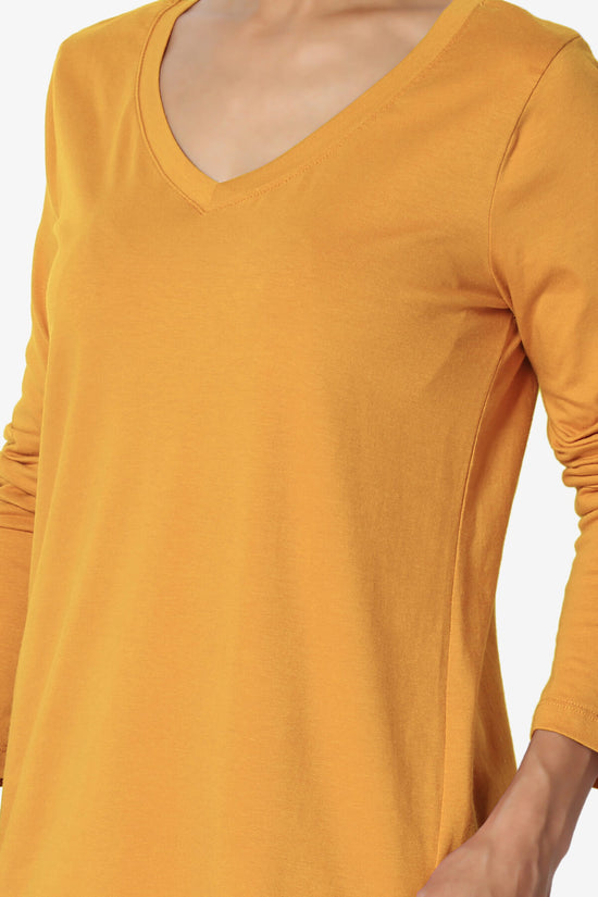 Lasso Cotton V-Neck Long Sleeve Tee MUSTARD_5