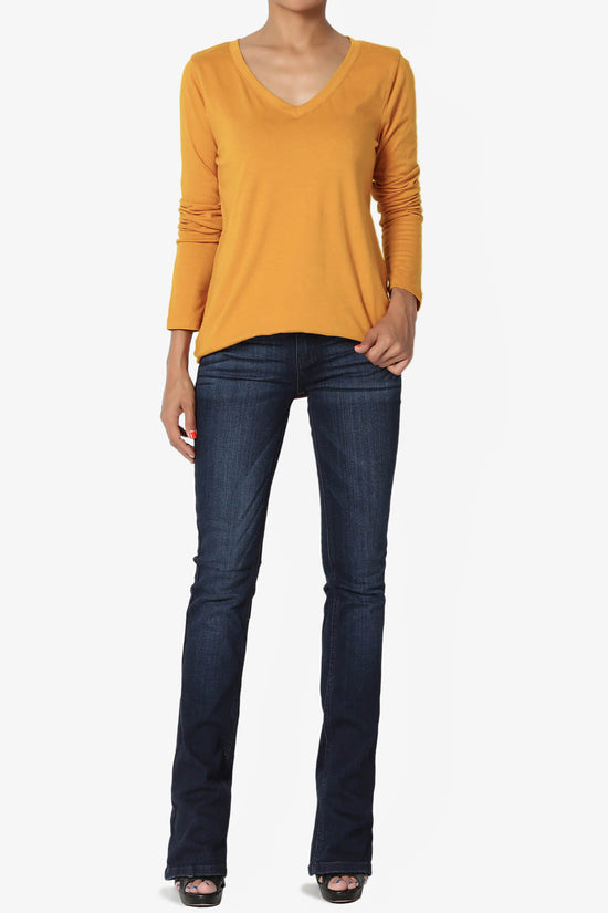 Lasso Cotton V-Neck Long Sleeve Tee MUSTARD_6