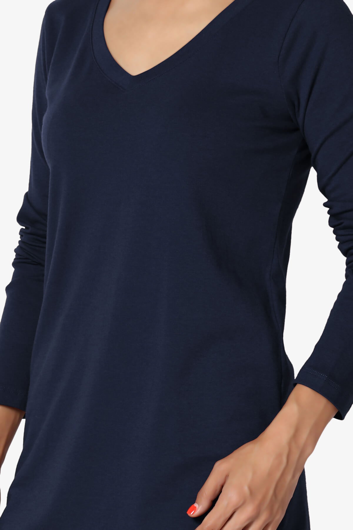 Lasso Cotton V-Neck Long Sleeve Tee NAVY_5