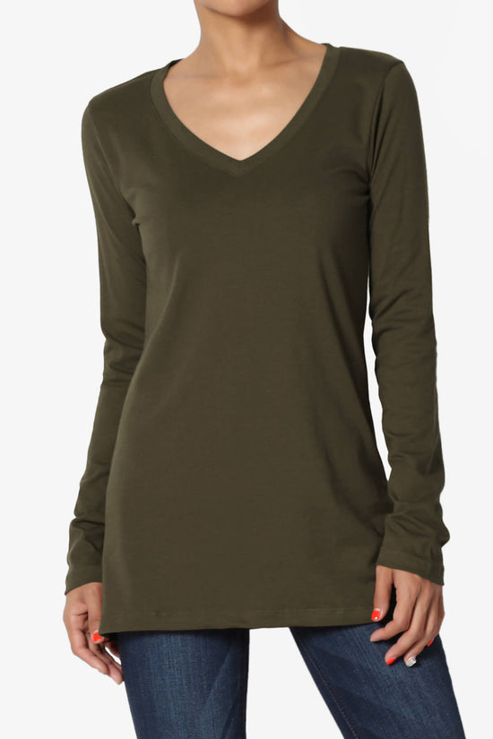 Lasso Cotton V-Neck Long Sleeve Tee OLIVE_1