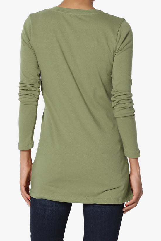 Lasso Cotton V-Neck Long Sleeve Tee OLIVE KHAKI_2