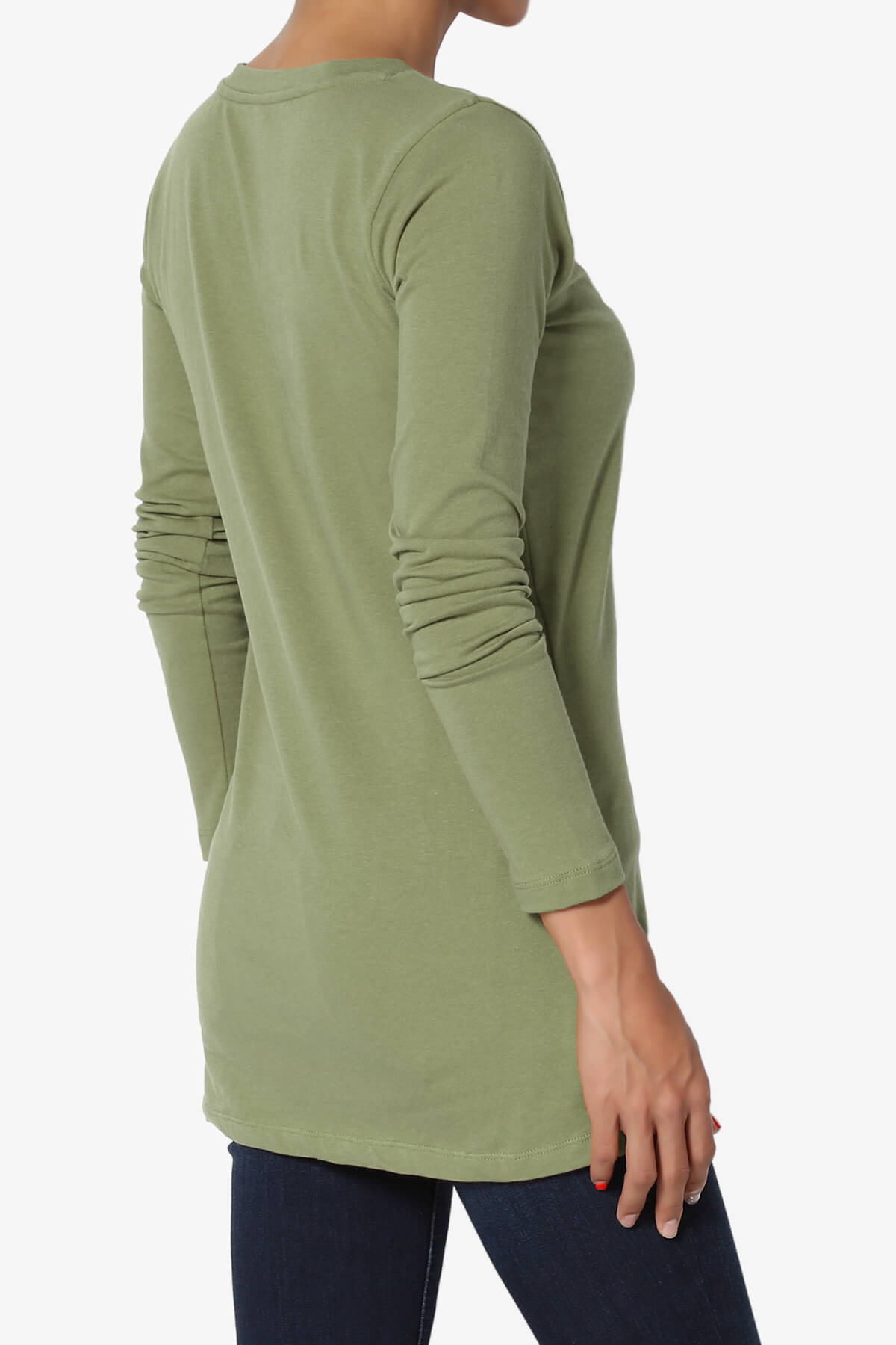 Lasso Cotton V-Neck Long Sleeve Tee OLIVE KHAKI_4