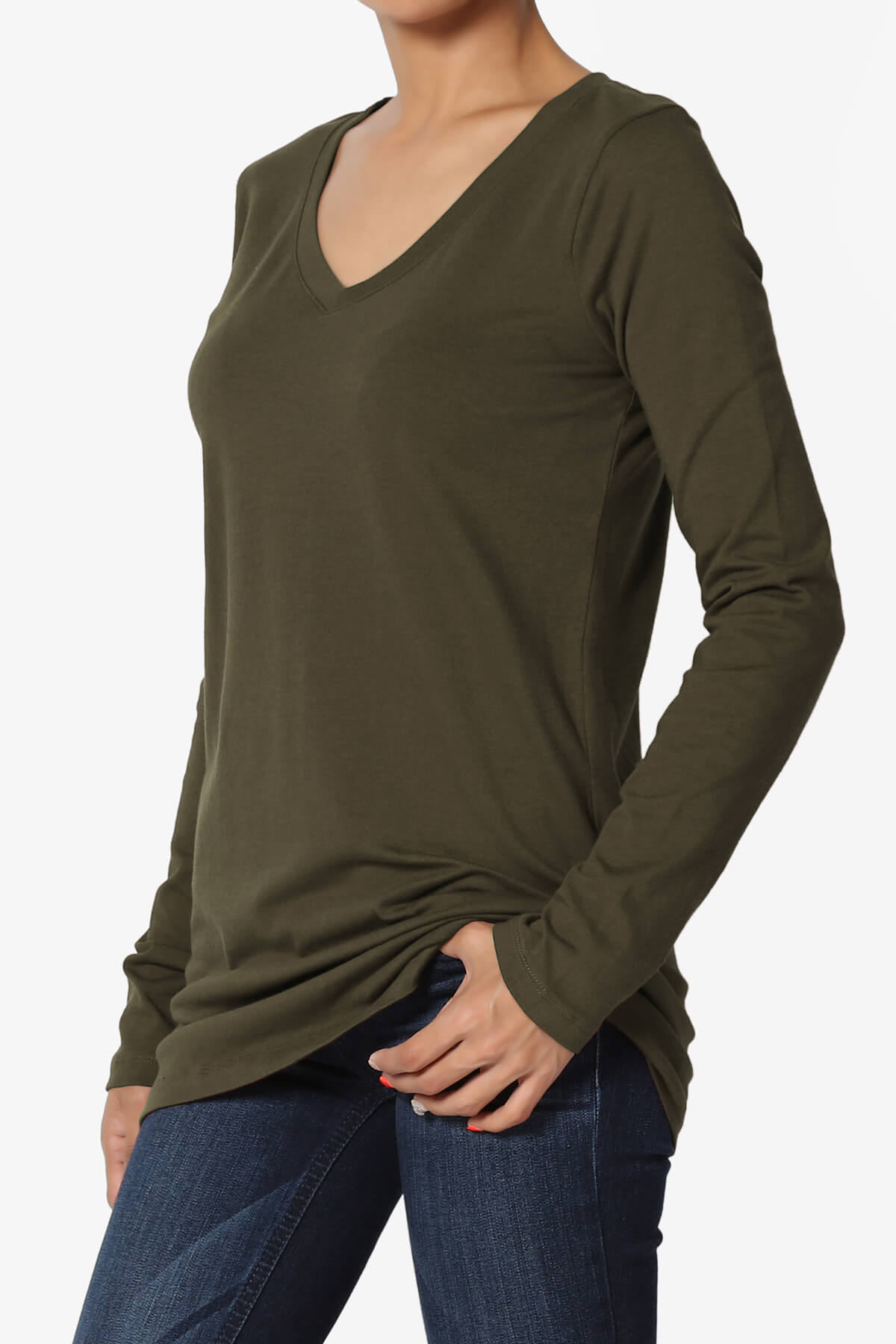 Lasso Cotton V-Neck Long Sleeve Tee OLIVE_3