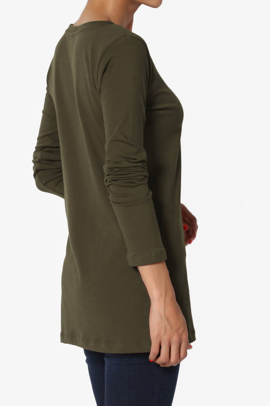 Lasso Cotton V-Neck Long Sleeve Tee OLIVE_4