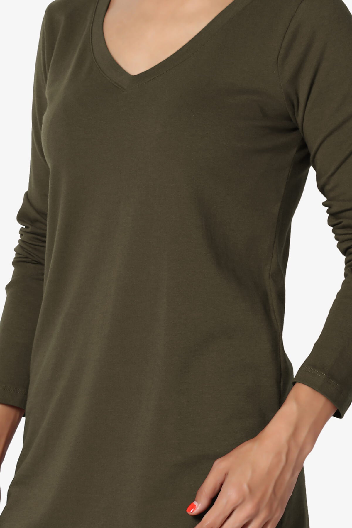 Lasso Cotton V-Neck Long Sleeve Tee OLIVE_5