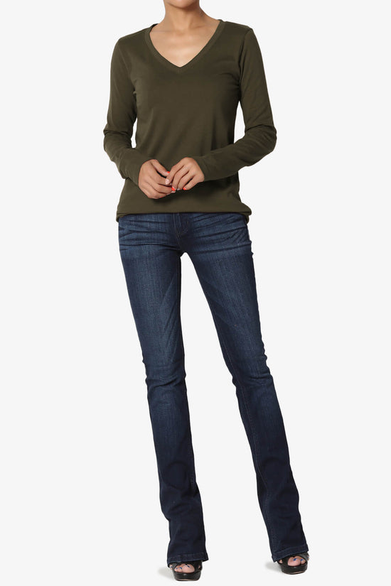 Lasso Cotton V-Neck Long Sleeve Tee OLIVE_6