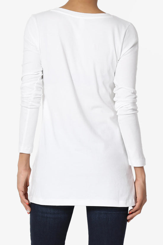 Lasso Cotton V-Neck Long Sleeve Tee WHITE_2