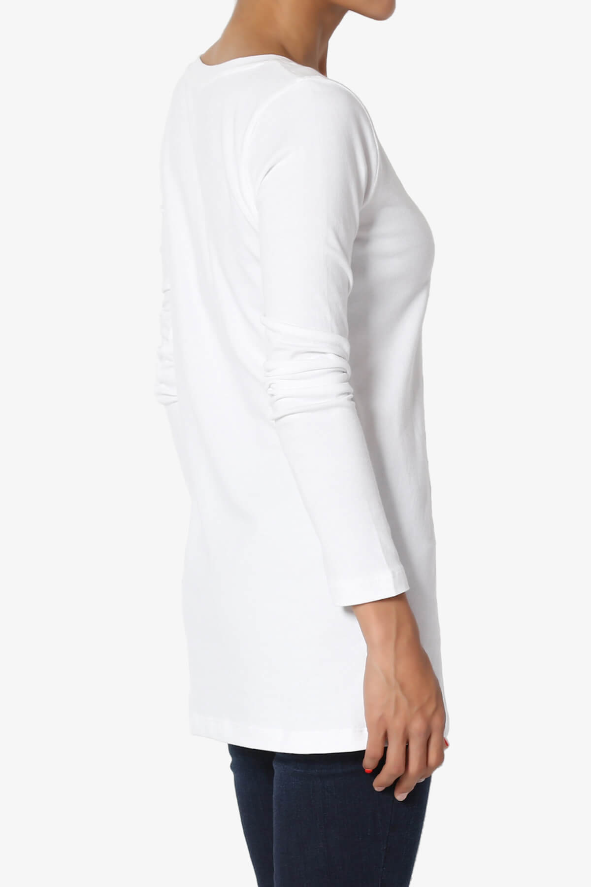 Lasso Cotton V-Neck Long Sleeve Tee WHITE_4