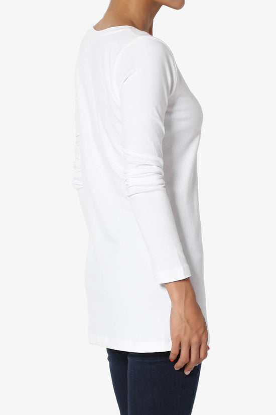 Lasso Cotton V-Neck Long Sleeve Tee WHITE_4